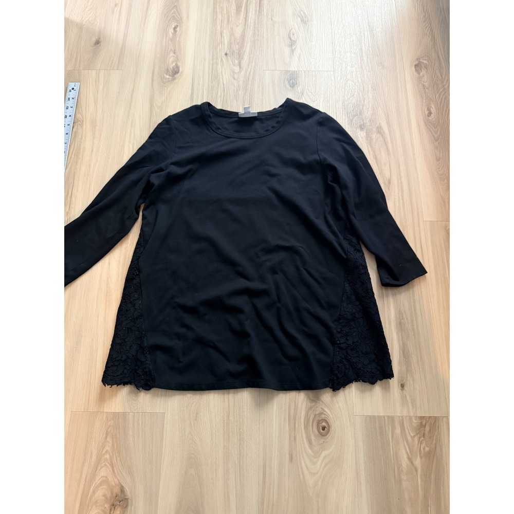 J. Jill Wearever Collection Black Long Sleeve‎ Lace Hem Womens Size Small